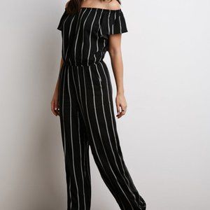 Forever 21 Black and Brown Striped Jumpsuit Small